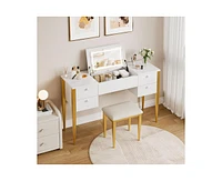 gaomon 47" Makeup Vanity Desk with Flip Top Mirror and Lights, 3 Lighting Mode, 3 in 1 Vanity Table with 5 Drawers