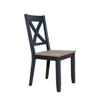 Lakeshore X Back Side Chair- Navy (Rta) in Wirebrushed Navy w/ Wood Tone Top