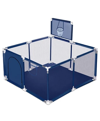 Comomy Baby Playpen Outdoor Indoor Play Yard 7 Panel Safety for Infant Toddler with Basketball Hoop