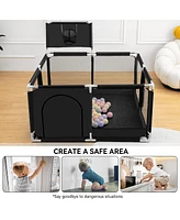 Comomy Baby Playpen Outdoor Indoor Play Yard 7 Panel Safety for Infant Toddler with Basketball Hoop