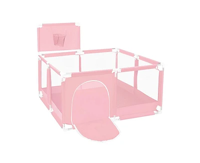Comomy Baby Playpen Outdoor Indoor Play Yard 7 Panel Baby Safety Playpen for Infant Toddler with Basketball Hoop