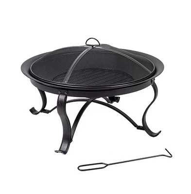 Slickblue 30-inch Round Steel Outdoor Fire Pit with Mesh Cover and Poker