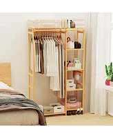 Unho Wooden Garment Rack: Coat Stand with Shelves Cabinet Clothes Storage