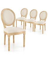 Gymax Dining Chair Set of 4 French Style Rubber Wood Kitchen Side Chair w/ Sponge Padding