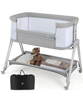 Gymax Baby Bedside Sleeper Bassinet Bed Folding Portable Adjustable Crib w/ Storage