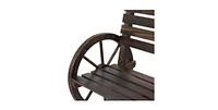 Slickblue 2 Person Farmhouse Wagon Wheel Wooden Bench