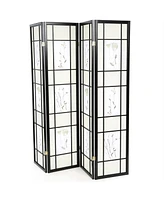 Slickblue 4-Panel Room Divider Shoji Screen with Asian Floral Print