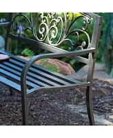 Slickblue Curved Metal Garden Bench with Heart Pattern for Outdoor Charm