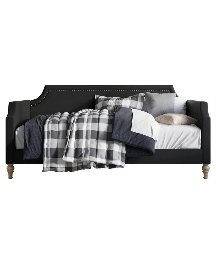 Slickblue Polyester Fabric Upholstered Daybed with Nailhead Trim