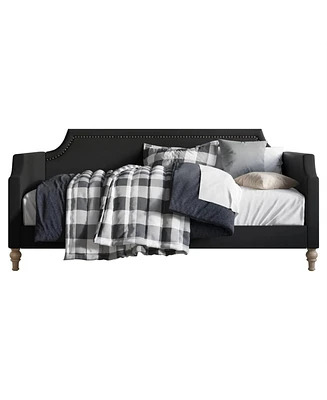 Slickblue Polyester Fabric Upholstered Daybed with Nailhead Trim