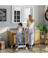 Qaba Toddler Tower w/ Safety Rail, Handlbar, for Bathroom, Kitchen