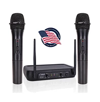 Pyle 2-Channel Vhf Wireless Microphone System with (2) Handheld Mics, Adjustable Volume Control