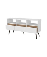 Fm Furniture Picacho Tv Stand with Multistorage, 3 Drawers and 3 Shelves, White + Natural Oak .