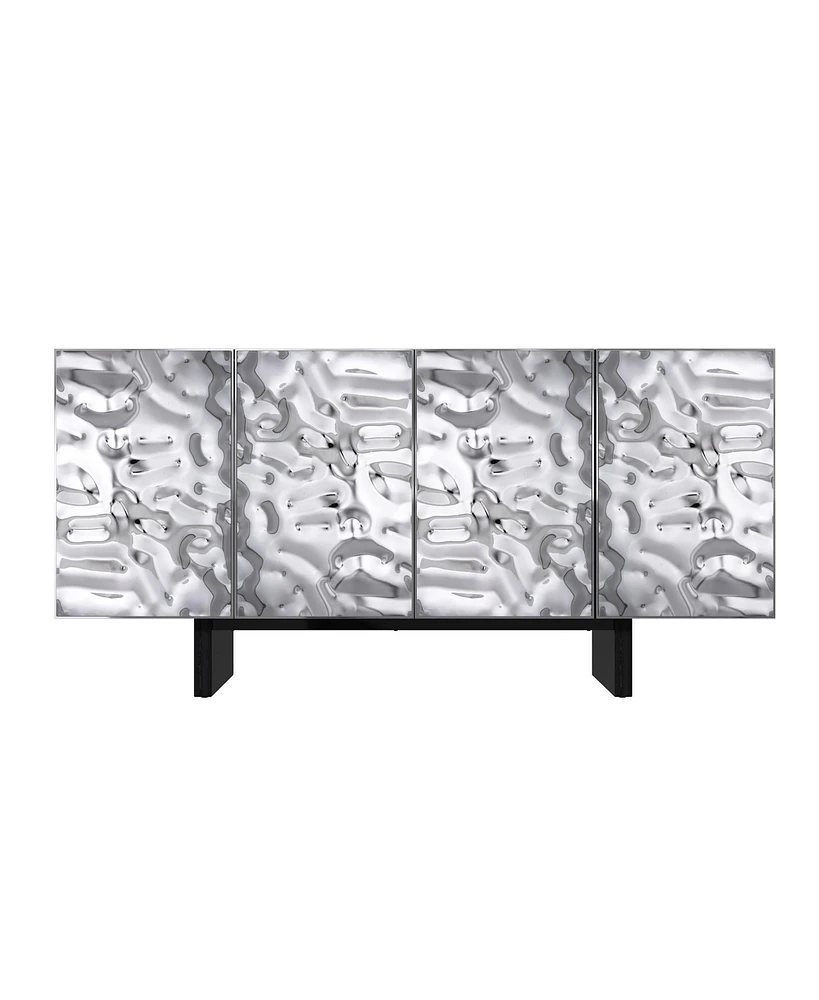 Boyel Living 4 Door Storage Cabinet with Stainless Steel Wave Polished Doors