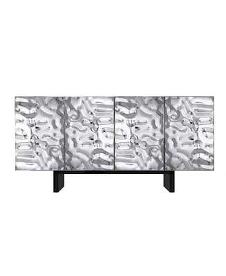Boyel Living 4 Door Storage Cabinet with Stainless Steel Wave Polished Doors