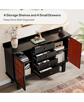 Tribesigns Storage Cabinet, 50" Black Accent Cabinet with 2 Doors and 4 Drawers, Classic Wood Sideboard Buffet Cabinet with Storage, Large Credenza fo