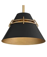 Possini Euro Design Curry 10" Modern Industrial Pendant Ceiling Light Fixture Dining Room Over Table Kitchen Island Foyer Hanging Black Gold Finish Me