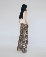 Mango Women's Leopard-Print Wide Leg Jeans