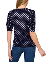 CeCe Women's Polka-Dot Elbow-Sleeve Round-Neck Top