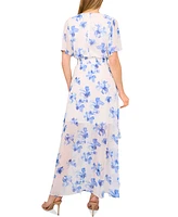 CeCe Women's Floral Flutter-Sleeve Smocked-Waist Maxi Dress