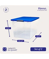 Homz 64 Qt Secure Latch Large Clear Stackable Storage Container w/ Lid (2 Pack)