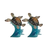 Fc Design "2-pc Set" 5"H Green Sea Turtle Swimming on Wave Figurine Statue Ornament Home Room Office Decor and Perfect Ideas for Housewarming, Holiday