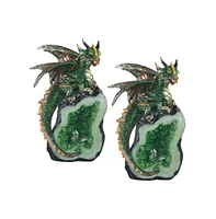 Fc Design 2-pc Set" 8.5"H Green Dragon on Green Faux Crystal Stone Figurine Statue Ornament Home Room Office Decor and Perfect Ideas for Housewarming,