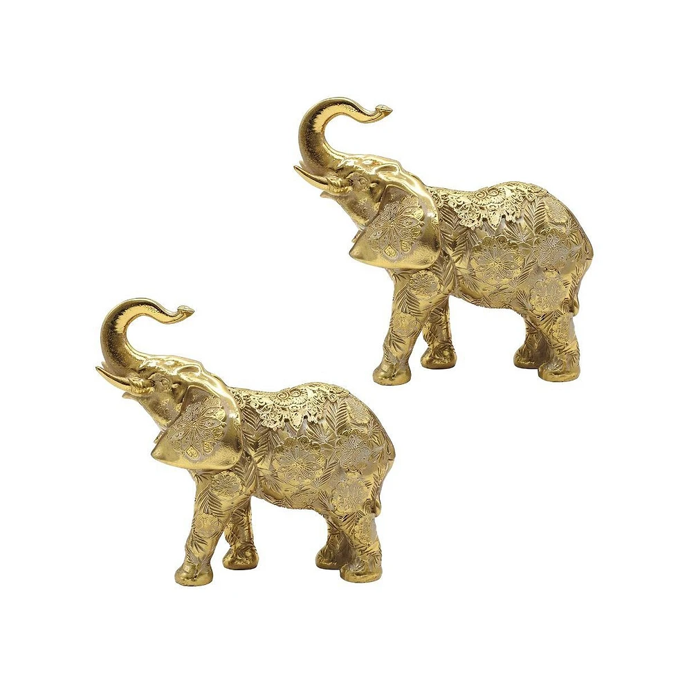 Fc Design "2-pc Set" 6.25"W Gold Thai Elephant with Trunk Up Figurine Statue Ornament Home Room Office Decor and Perfect Ideas for Housewarming, Holid