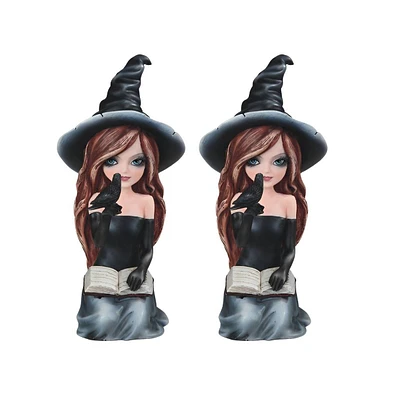 Fc Design "2-pc Set" 7"H Black Witch Girl with Crow and Book Figurine Statue Ornament Home Room Office Decor and Perfect Ideas for Housewarming, Holid