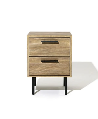 LuxenHome Mid-Century Modern Wave 2-Drawers End Table and Nightstand with Metal Legs