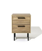 LuxenHome Mid-Century Modern Wave 2-Drawers End Table and Nightstand with Metal Legs