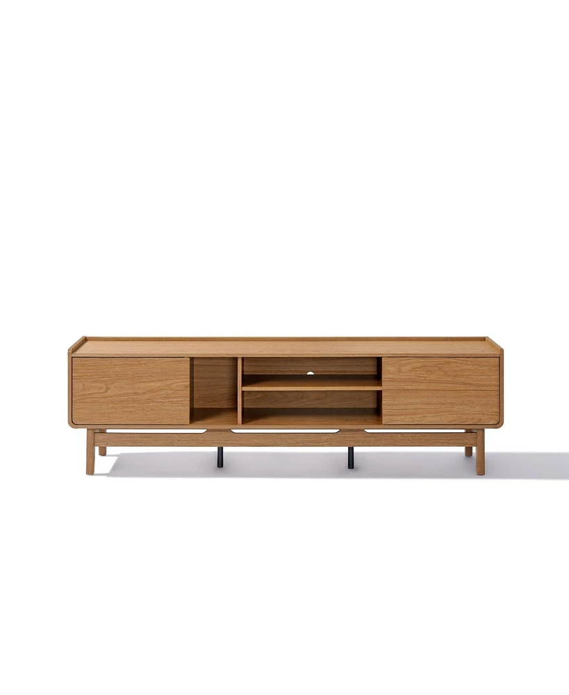 LuxenHome Summer Oak Engineered Wood 70-Inch Wide Credenza Tv Stand with Storage