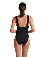 Lauren Ralph Women's Modern V Neck One Piece Swimsuit