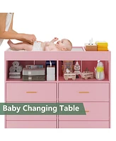 gaomon Dresser for Bedroom with Drawers, Baby Changing Table Pad, 2 Open Storage Shelves, Diaper Station w