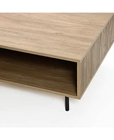 LuxenHome Mid-Century Modern Wave 1-Drawer Coffee Table with Storage and Metal Legs