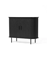 LuxenHome Mid-Century Modern 2-Door Accent Cabinet with Slatted Sliding Doors