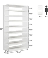 Tribesigns 8-Tier Acrylic Shoe Rack Set of 2, Modern Shoe Storage with Wood Shelves, 63" Shoe Organizer Display Shelf for 24-32 Pairs, Space-Saving, W