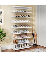 Tribesigns 8-Tier Acrylic Shoe Rack Set of 2, Modern Shoe Storage with Wood Shelves, 63" Shoe Organizer Display Shelf for 24-32 Pairs, Space-Saving, W