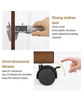 Unho Retro Bamboo Clothes Rack: Brown Garment Organizer Hanging Rack with Wheels