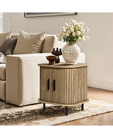 LuxenHome Mid-Century Modern 2-Door Nightstand and End Table with Slatted Slidng Doors