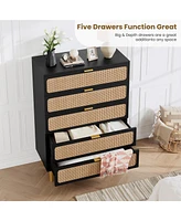 gaomon Rattan 5 Drawer Dresser for Bedroom, Tall Dresser with Deep Drawers