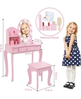 gaomon Vanity with Light, Pink Girls Vanity Set with Mirror, Stool Drawer and Pretend Makeup Playset