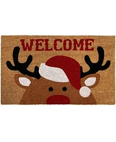 Kate Aurora Festive Winter Wonderland Christmas Reindeer Bristled Outdoor All Season Welcome Mat - 18"x30"