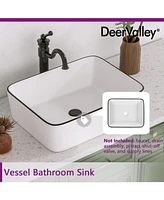 DeerValley 19" White Vitreous China Rectangular Vessel Bathroom Sink with Top Black Trim