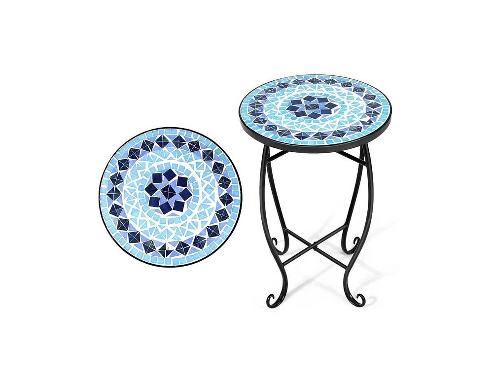 Slickblue Indoor/Outdoor Mosaic Round Side Accent Table Plant Stand