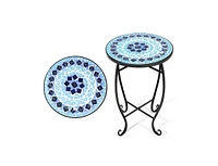 Slickblue Indoor/Outdoor Mosaic Round Side Accent Table Plant Stand