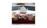 Slickblue 6-Piece Glass Teapot Set with Warmer, Infuser, and 4 Tea Cups for Elegant Brewing