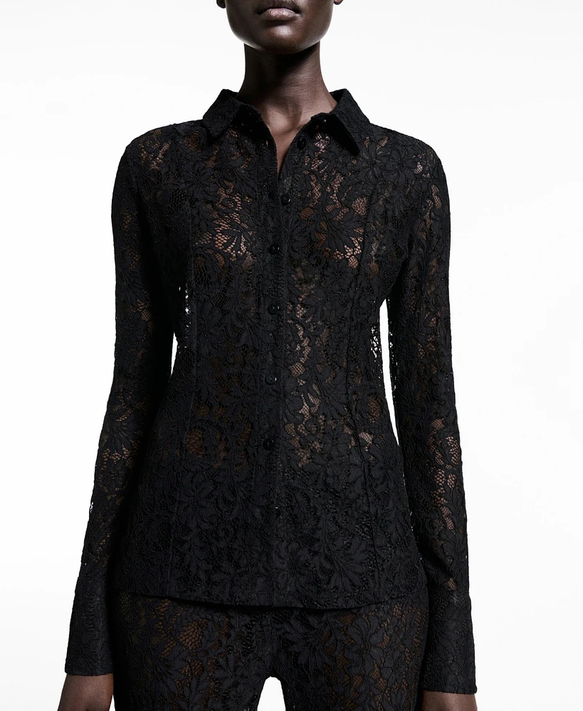 Mango Women's Transparent Lace Shirt