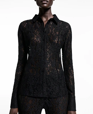 Mango Women's Transparent Lace Shirt