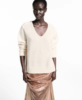 Mango Women's V-Neck Sequin Sweater